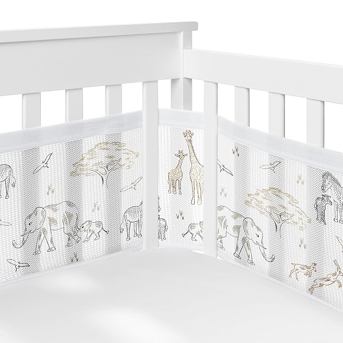 Sweet Jojo Designs + BreathableBaby 2-Piece Breathable Mesh Crib Liner Set (Jungle Safari Animals) for Boys/Girls, Baby, Infants/Newborn Nursery (Animal, Giraffe, Adventure, Elephants, Beige, Black)