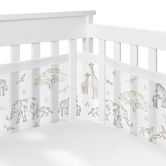 Sweet Jojo Designs + BreathableBaby 2-Piece Breathable Mesh Crib Liner Set (Jungle Safari Animals) for Boys/Girls, Baby, Infants/Newborn Nursery (Animal, Giraffe, Adventure, Elephants, Beige, Black)