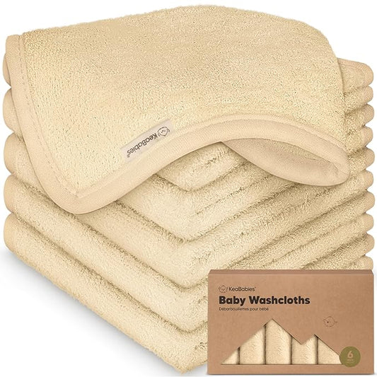 6-Pack Soft Baby Washcloths, Viscose from Bamboo - Kids, Newborn Bath Towels, Infant Shower, Toddler Reusable Face Towel, Gentle on Skin, Face Wash Cloths for Babies, 10x10 (Khaki)