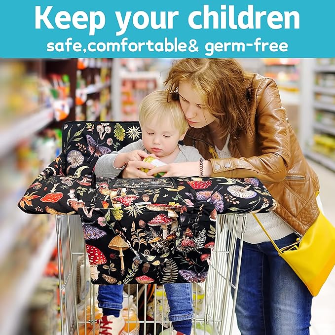 Shopping Cart Cover for Baby,2-in-1 Baby Cart Covers with Portable Cloth Bag Cart Seat Pad for Babies Grocery Cushion Cover Restaurant,Suitable for All Supermarkets and Restaurants