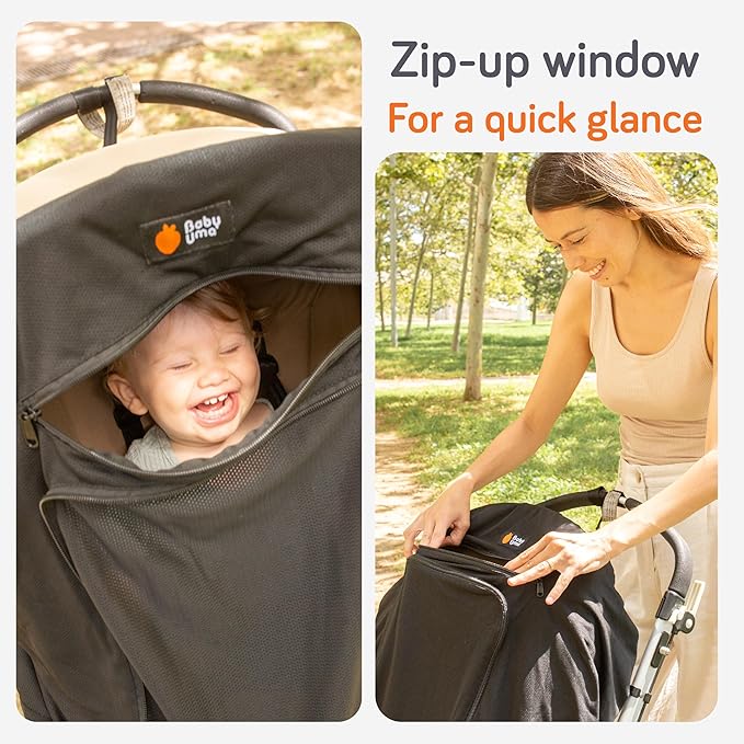 Baby Uma Stroller Sun Shade - UPF 50+ Protection, Breathable Blackout Mesh Cover With Zip-up Window for 6+ Months (+Travel Bag)