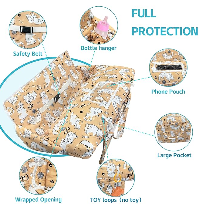 Shopping Cart Cover for Baby,2-in-1 Baby Cart Covers with Portable Cloth Bag Cart Seat Pad for Babies Grocery Cushion Cover Restaurant,Suitable for All Supermarkets and Restaurants