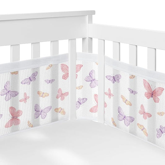Sweet Jojo Designs + BreathableBaby 2-Piece Breathable Mesh Crib Liner Set (Pink/Purple Shabby Chic Butterfly) for Girls, Baby, Infants/Newborn Nursery (Colorful Butterflies Pastel, Lilac Watercolor)