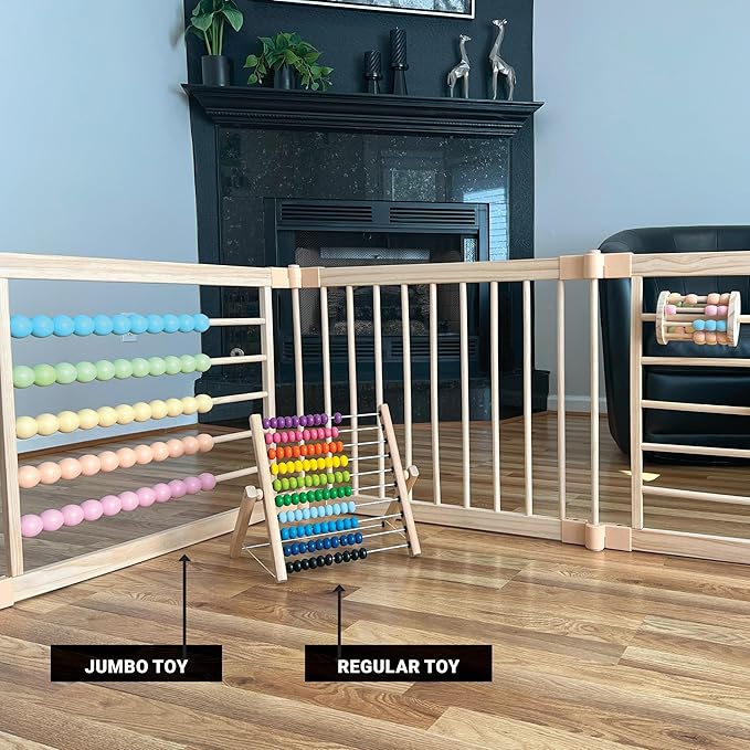 Wooden Playpen Extra Large for Toddlers and Babies - 3 Theme Toy Design - (8/10) Wood Panels - Foldable and Adjustable Baby playpen - Extra Large Baby playpen