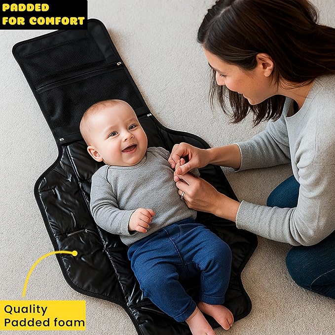 Baby Portable Diaper Changing Pad - Foldable Travel Changing Mat with Memory Foam Pillow & Wipes Dispenser, Waterproof Infant Diaper Kit for Car, Stroller & On-The-Go, Shower Gift for Newborn