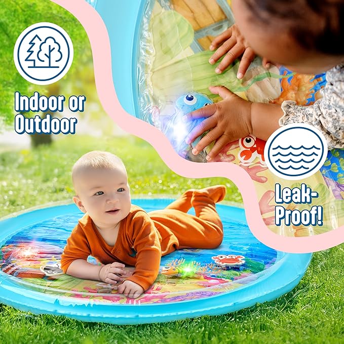 SplashEZ Magical Tummy Time Water Mat for Babies | Captivating Lights for Extended Developmental Play