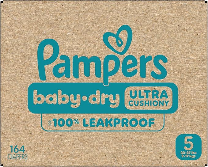 Pampers Diapers - Baby Dry - Size 5, 164 Count, Absorbent Disposable Infant Diaper (Packaging May Vary)
