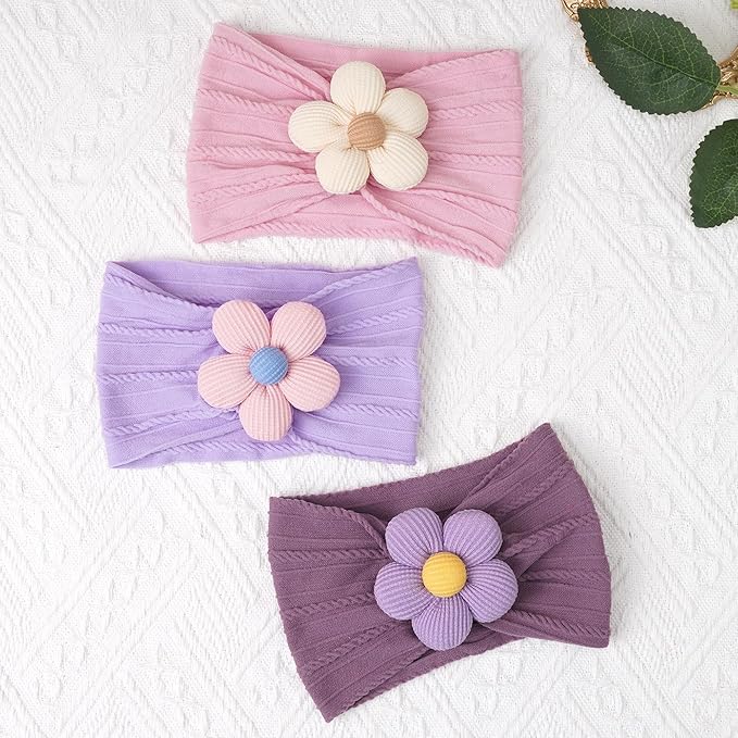 CÉLLOT Baby Flower Headbands Baby Girls Nylon Headbands Soft Elastic Hairbands Hair Accessories for Newborn Infant Toddler Kids (Violet,Cameo,Pink)