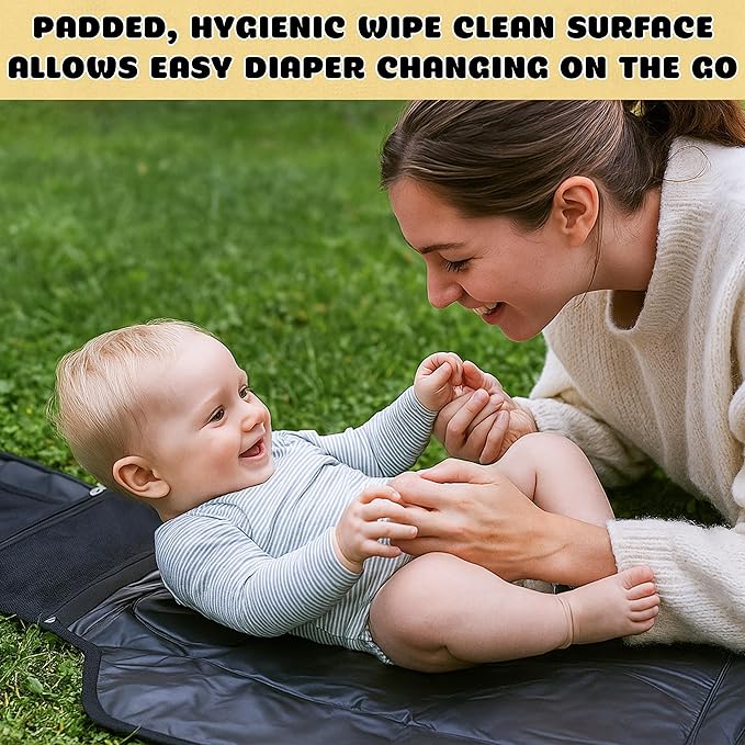 Baby Portable Diaper Changing Pad - Foldable Travel Changing Mat with Memory Foam Pillow & Wipes Dispenser, Waterproof Infant Diaper Kit for Car, Stroller & On-The-Go, Shower Gift for Newborn