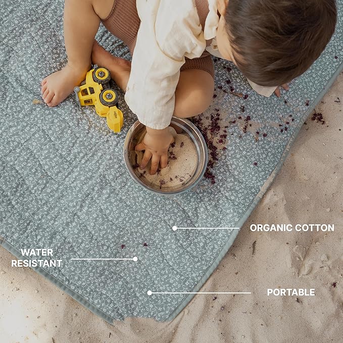 Toddlekind Portable Baby Mat, Organic Cotton 47" x 47, Portable, playpen mat, Travel, Indoor/Outdoor mat, for Babies/Toddlers, 0m+ (Sage)
