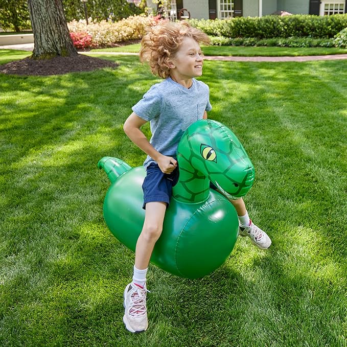 Hearthsong Hop N Go Inflatable Dino Riding Bouncy Hopping Toys for Kids Ages 5+ - Ride On Bouncer Animal Hopper Jumping Toys for Outdoor Games