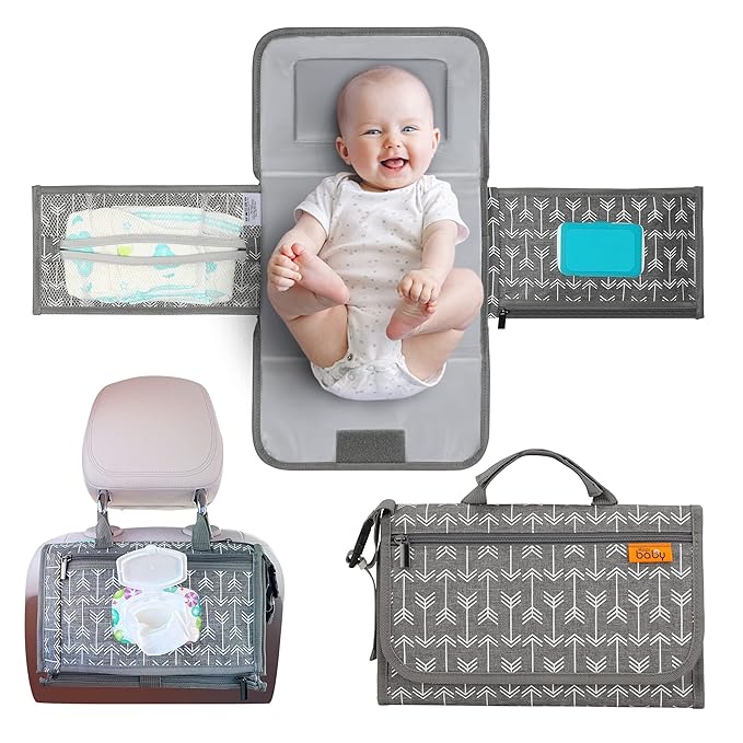 Kopi Baby Portable Diaper Changing Pad - Baby Diaper Changer Travel Bag with Wipes Pocket, Smart Design Portable Changing Mat, Infant Travel Station Kit, Gift for Newborn Girl & Boy - Modern