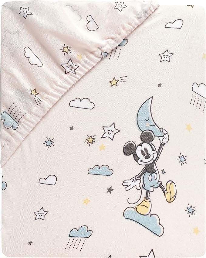Lambs & Ivy Disney Baby Moonlight Mickey Mouse Fitted Crib Sheet - White