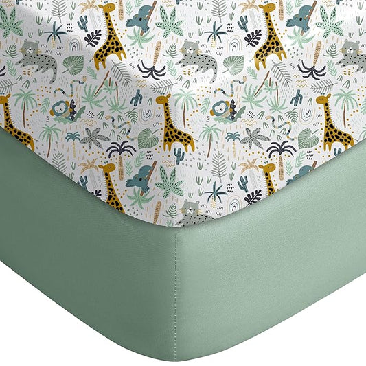Yoofoss Baby Crib Sheets for Boys Girls, Fitted Crib Sheet 2 Pack for Standard Crib and Toddler Mattress, Super Soft Microfiber Baby Sheet 28x52x8in Green + Giraffe