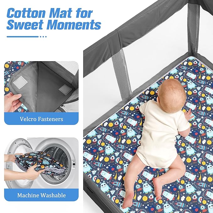 Foldable Baby Playpen, 50"×50" Play Yard Playpen for Babies and Toddlers 1-3, Portable Playpen with Mat, Play Fence Gate Corrales para Bebes