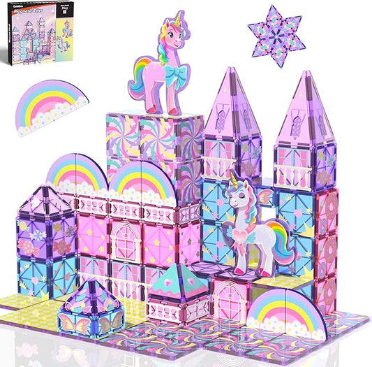GobiDex Magnetic Building Blocks Unicorn Toys for Girls, Princess Magnetic Tiles Building Toys for Kids Ages 3-5 4-8, STEM Sensory Toddler Game Birthday Gift for Girls Boys Ages 3+