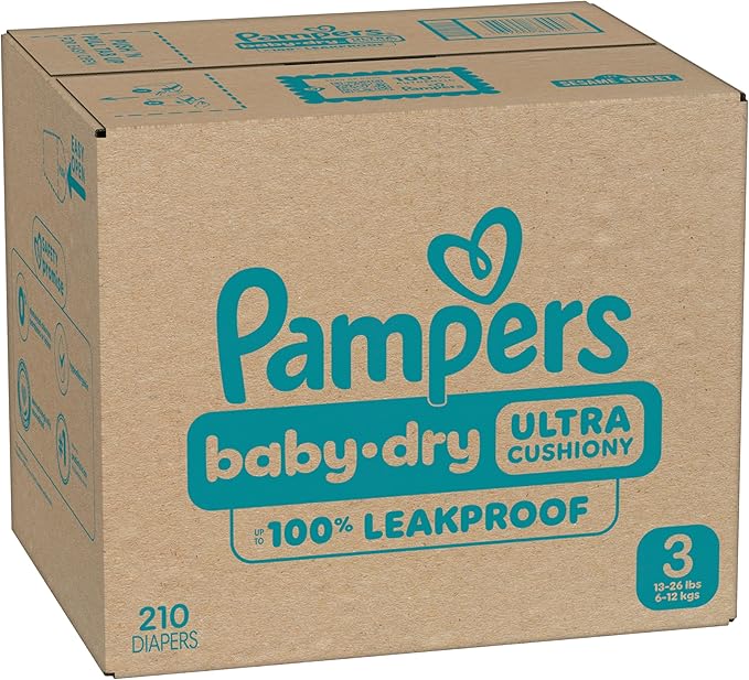 Pampers Diapers - Baby Dry - Size 3, 210 Count, Absorbent Disposable Infant Diaper (Packaging May Vary)