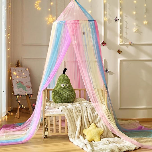Rainbow Bed Canopy for Girls,X-Large Princess Canopy Hanging Netting Bedroom Decor for Girls Mosquito Net for Baby Crib, Twin to King Size Bed