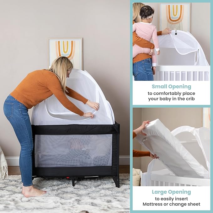 Mini Crib and Pack and Play Tent, Net Canopy to Keep Baby from Climbing Out, Breathable Mesh with Auto-Lock Zipper and Latch, Safety Tent for Travel and Sleep (Mosquiteros para Cunas de Bebes)