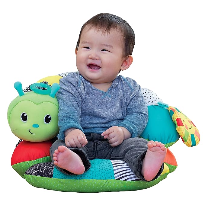 Infantino Prop-A-Pillar Tummy Time & Seated Support, Baby Floor Seat for Tummy Time & Early Sitting, Soft, Supportive, Engaging Toys, Caterpillar