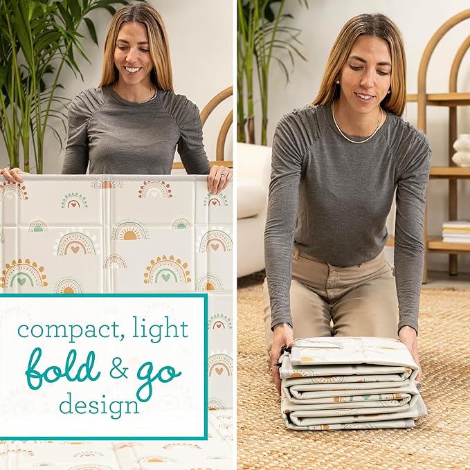 Infantino Foldable Soft Foam Play Mat, Baby Play Mat for Tummy Time & Floor Play, Lightweight, Easy to Store, Wipeable, Rainbows