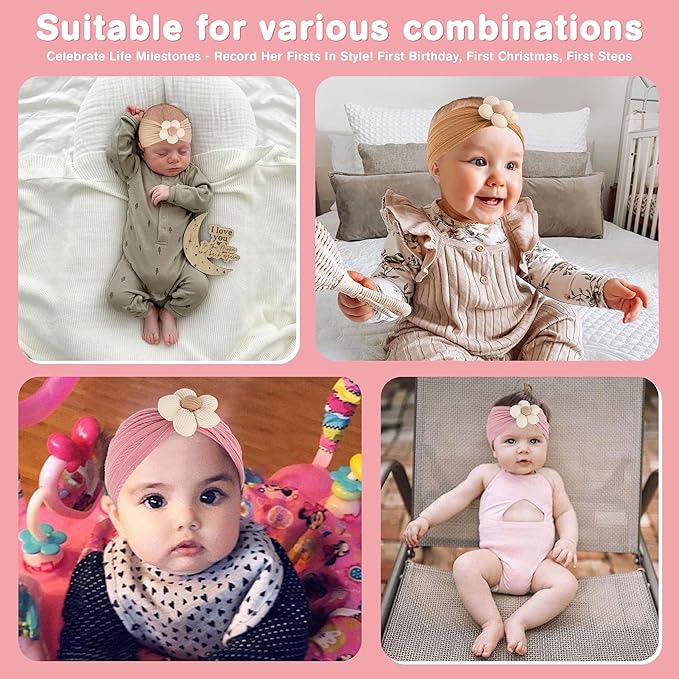 6 Pcs Baby Girls' Headbands Gifts for Newborn Infant Toddler Handmade Soft Comfortable Elasticity Nylon Baby Flower Hairbands Essentials Accessories