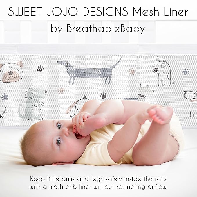 Sweet Jojo Designs + BreathableBaby 2-Piece Breathable Mesh Crib Liner Set (Dog) for Boys/Girls, Baby, Infants/Newborn Nursery (Modern Dogs, Puppy, Pet, Watercolor Puppies, Boho Hatch, Bulldog, Doggy)