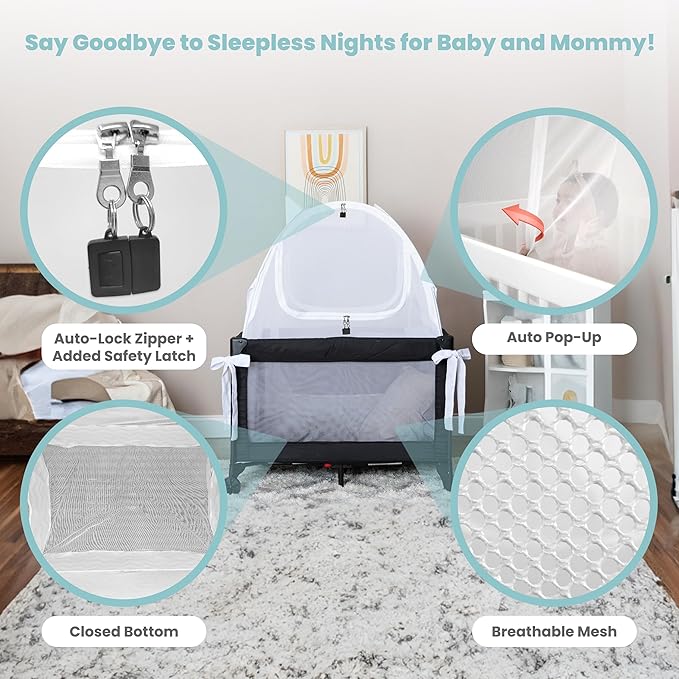 Mini Crib and Pack and Play Tent, Net Canopy to Keep Baby from Climbing Out, Breathable Mesh with Auto-Lock Zipper and Latch, Safety Tent for Travel and Sleep (Mosquiteros para Cunas de Bebes)