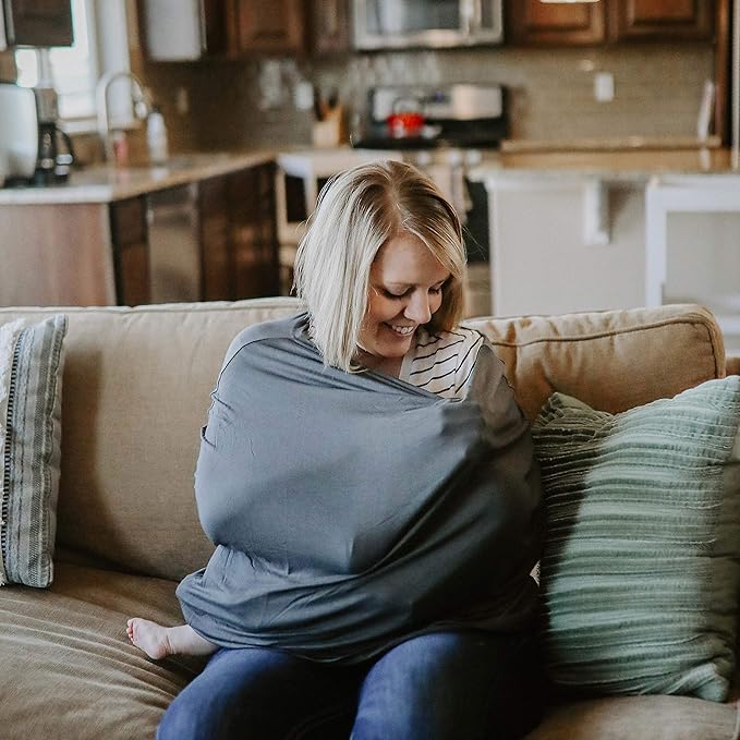 Parker Baby 4 in 1 Car Seat Cover for Girls and Boys - Stretchy Carseat Canopy, Nursing Cover, Grocery Cart Cover, High Chair Cover - Gray