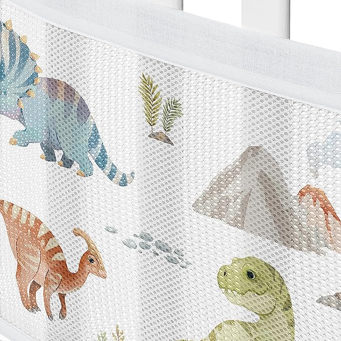 Sweet Jojo Designs + BreathableBaby 2-Piece Breathable Mesh Crib Liner Set (Watercolor Dinosaur Dino) for Boys, Baby, Infants/Newborn Nursery (Modern, Dinosaurs, Jurassic, Nature, Animal, Green, Blue)