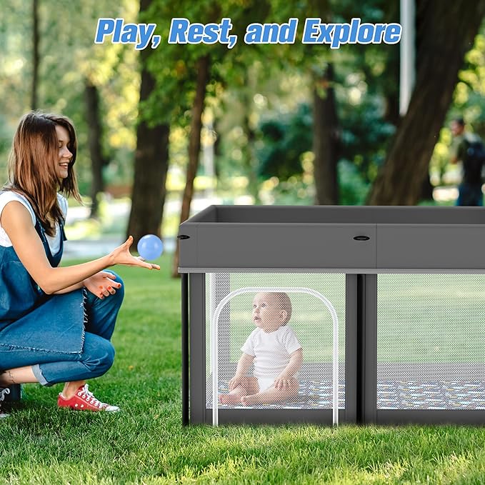 Foldable Baby Playpen, 50"×50" Play Yard Playpen for Babies and Toddlers 1-3, Portable Playpen with Mat, Play Fence Gate Corrales para Bebes