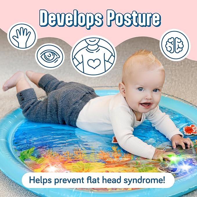 SplashEZ Magical Tummy Time Water Mat for Babies | Captivating Lights for Extended Developmental Play