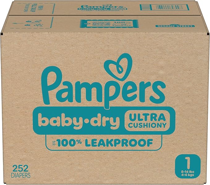 Pampers Baby Dry Diapers, Size 1, 8-14 lbs, 252 Count, Absorbent Disposable Diapers