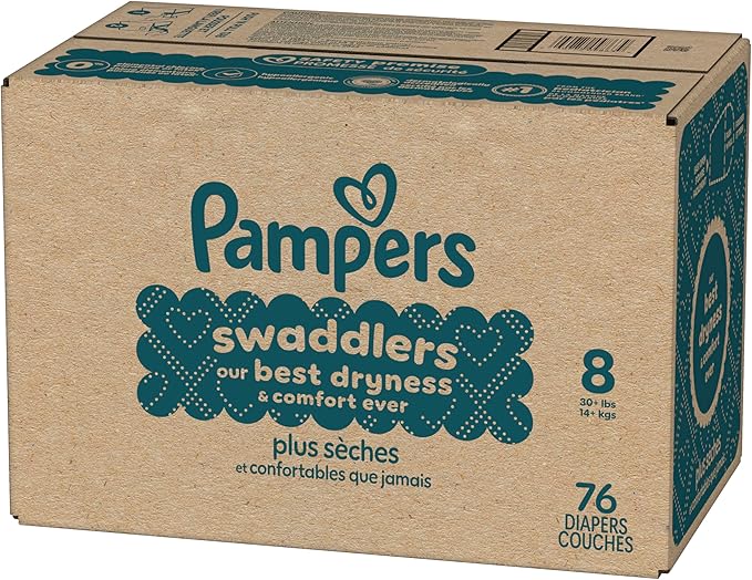 Pampers Swaddlers Diapers, Size 8 (30+ lbs), 76 Count, Absorbent, Keeps Baby Dry and Comfortable, Skin Safe Disposable Baby Diaper (Packaging May Vary)