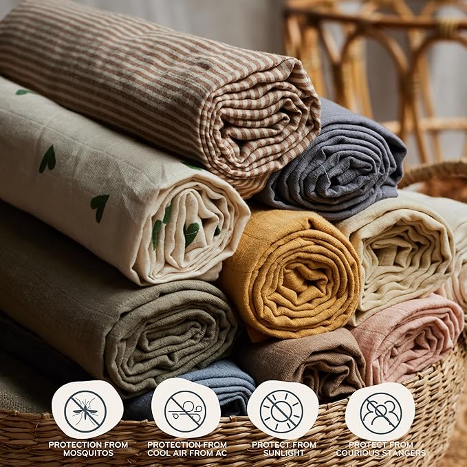 Car Seat Cover Baby - Organic Cotton - Carseat Covers Baby - Carseat Cover - Car Seat Canopy - Carseat Canopy - 100% Muslin Cotton, 43" x 32" 2-Pack (Sage Green/Natural)