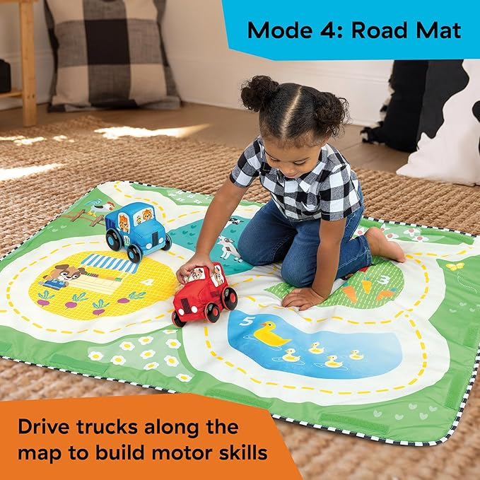 Baby Einstein Busy Barnyard Grow with Me Baby Play Gym - Extra Large Soft Play Mat with 8 Removable Toys Including 30+ Songs & Sounds to Support Motor Skills, Ages 0+ Months