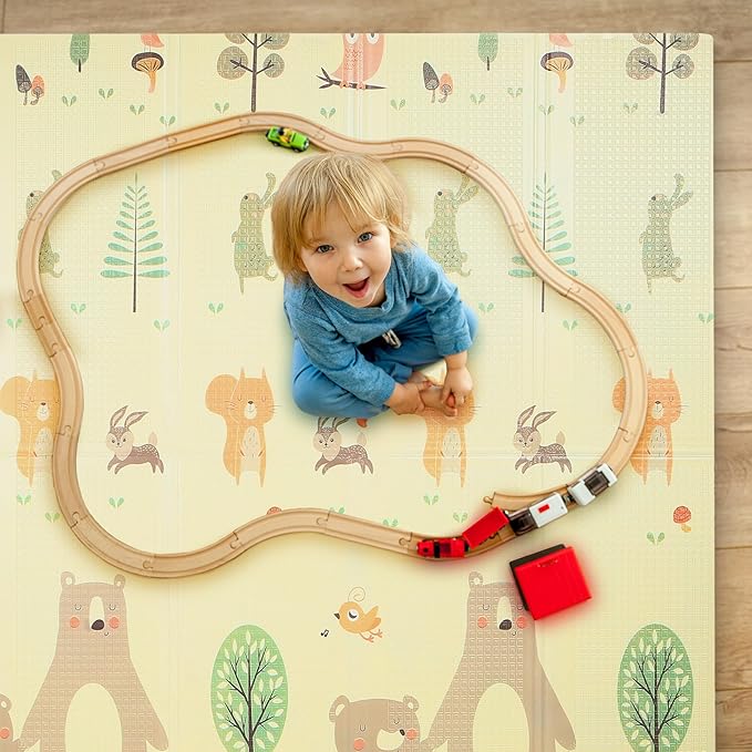 Bammax X-Large Waterproof & Foldable Baby Play Mat - 70" x 78" Reversible & Foldable | 1 cm Thick Safe Baby Playmat | Crawling & Kids Play Mat - Maze & Bears