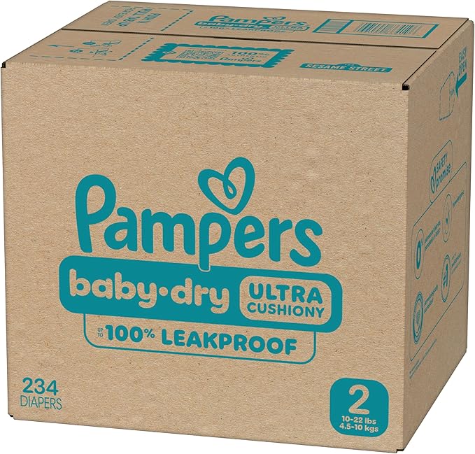 Pampers Diapers - Baby Dry - Size 2, 234 Count, Absorbent Disposable Infant Diaper (Packaging May Vary)