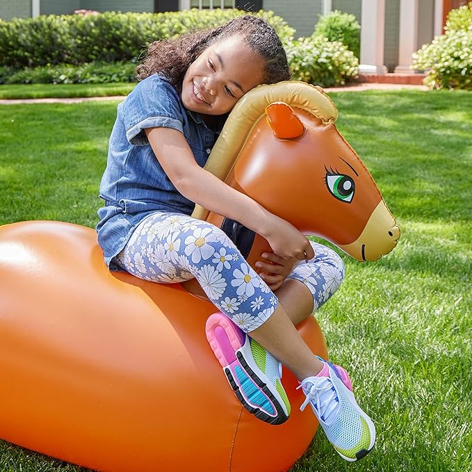 Hearthsong Hop N Go Inflatable Riding Bouncy Horse Hopping Toys for Kids Ages 5+ - Ride On Bouncer Animal Hopper Jumping Toys for Outdoor Games