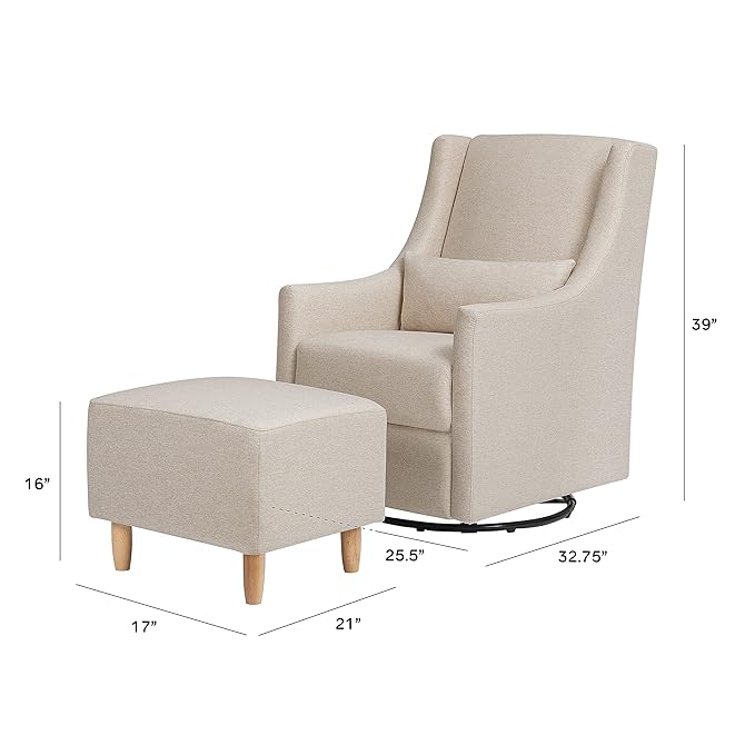 Babyletto Toco Upholstered Swivel Glider and Stationary Ottoman in Performance Beach Eco-Weave, Water Repellent & Stain Resistant, Greenguard Gold Certified