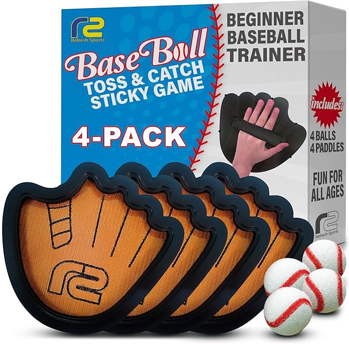 Toss and Catch Ball Game Set - Easy to Use Sticky Balls & Beginner Baseball Training Glove - Premium Toy Paddle Fits All Hand Sizes From Toddlers to Teens & Adults - Fun Gift Idea for Boys and Girls