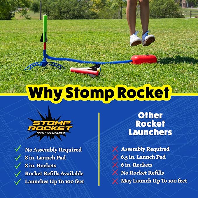 Stomp Rocket Jr Glow Rocket Launcher for Kids - 4 Glow-in-The-Dark Rockets - Outdoor Fun Toy Gift for Boys & Girls - STEM Soft Foam Blaster Set Soars Up to 100 Feet - Ages 3 & Up