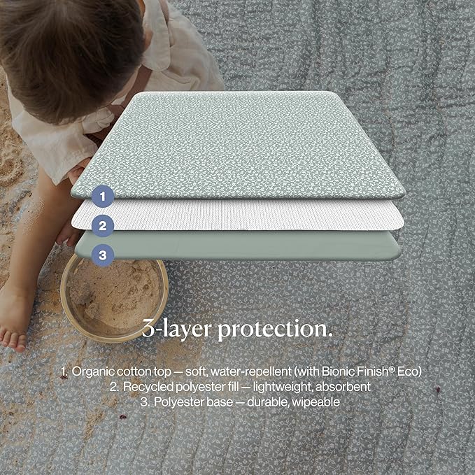 Toddlekind Portable Baby Mat, Organic Cotton 47" x 47, Portable, playpen mat, Travel, Indoor/Outdoor mat, for Babies/Toddlers, 0m+ (Sage)