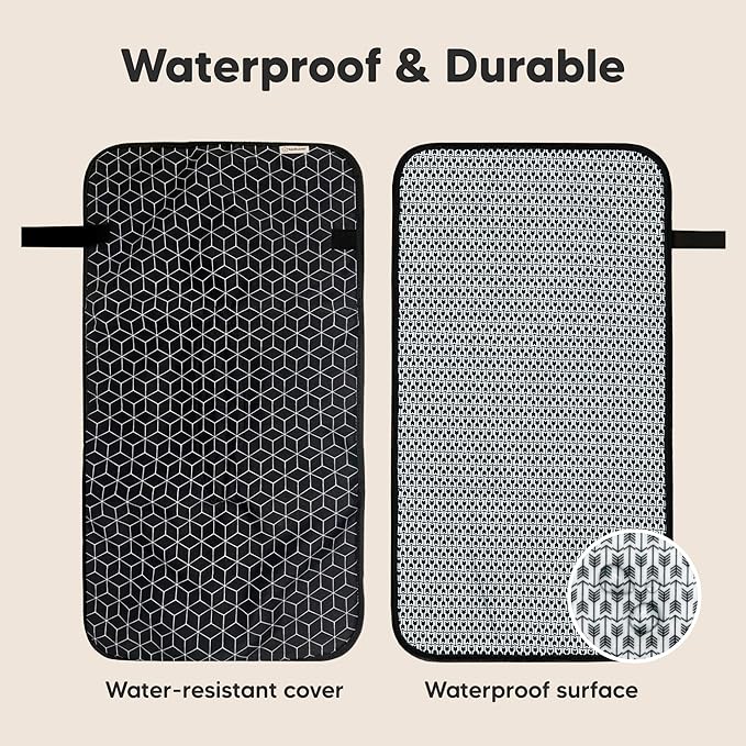 KeaBabies Portable Diaper Changing Pad, Easy Wipe Clean - Foldable Waterproof Baby Changing Mat for Diaper Bag, Compact, Lightweight, 25x13 Newborn, Infant, Baby Changer Travel Essential (Black Geo)