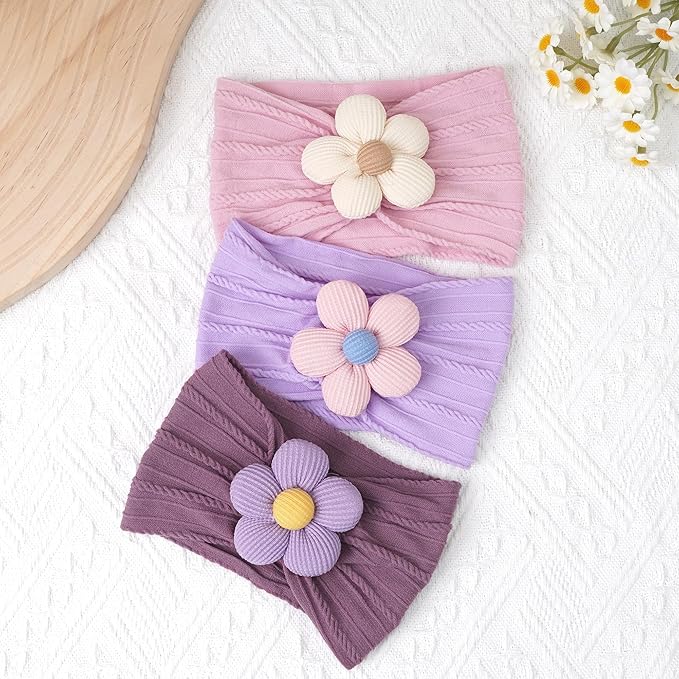 CÉLLOT Baby Flower Headbands Baby Girls Nylon Headbands Soft Elastic Hairbands Hair Accessories for Newborn Infant Toddler Kids (Violet,Cameo,Pink)