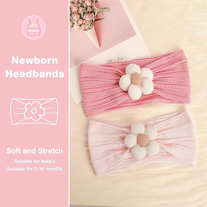6 Pcs Baby Girls' Headbands Gifts for Newborn Infant Toddler Handmade Soft Comfortable Elasticity Nylon Baby Flower Hairbands Essentials Accessories