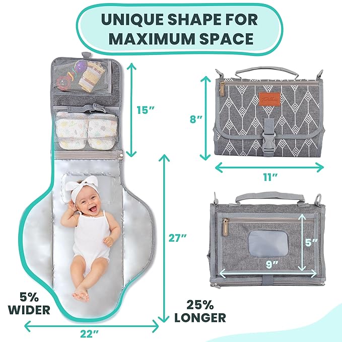 Portable Changing Pad for Baby Shower Gifts & New Mom Gifts, Travel Diaper Changing Pad for Newborn, Large Waterproof Baby Changing Mat, Foldable & Detachable Diaper Changing Station by Pillani