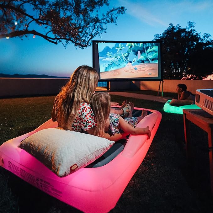 Inflatable Kids Travel Bed | Built-in LED Lights with Remote | Portable Toddler Bed for Kids | Travel Bed Air Mattress with Halo Effect | Twin Sized Mattress | Travel, Camping, Sleepovers
