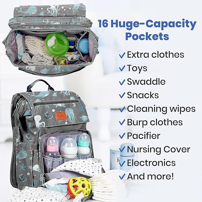 PILLANI Baby Diaper Bag Backpack - Large Bag for Boys & Girls, Waterproof Diaper Backpack - Travel Diaper Bags w/Changing Pad, Baby Registry Search & Shower Gifts - Essentials Must Haves Newborn Stuff