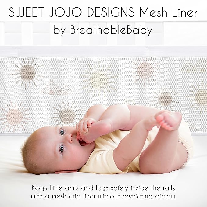 Sweet Jojo Designs + BreathableBaby 2-Piece Breathable Mesh Crib Liner Set (Blush Pink and Mauve Boho Desert Sun) for Girls, Baby, Infants/Newborn Nursery (Bohemian, Watercolor, Mountains, Minimalist)